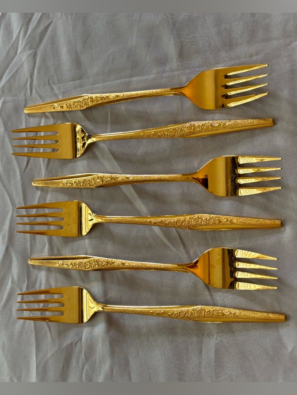 Golden Bouquet Dinner Forks 6 Pc Gold Electroplate Flatware Carlyle JH